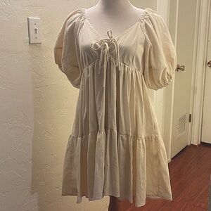 Salty Bright Tiered Puff Sleeve Babydoll Mini Dress Cream Size‎ 12